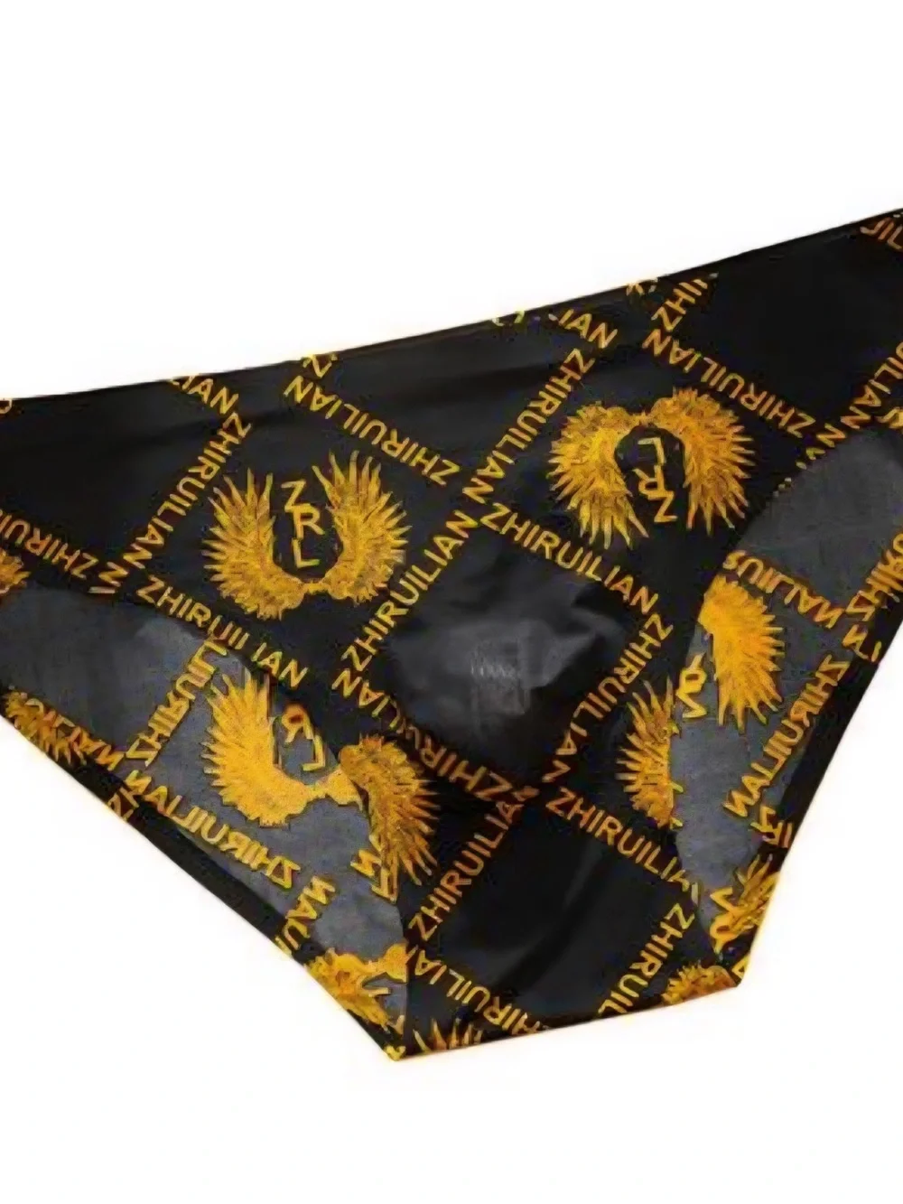Wangjia Men's Black & Gold Patterned Ice Silk Seamless Briefs - 5 Pack X-Large